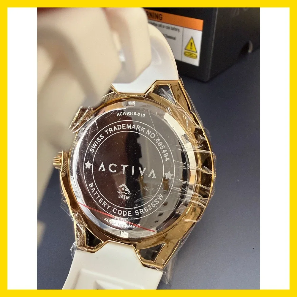 Activa ACW9349-010 Gold Tone White Silicone Strap Watch New in Box